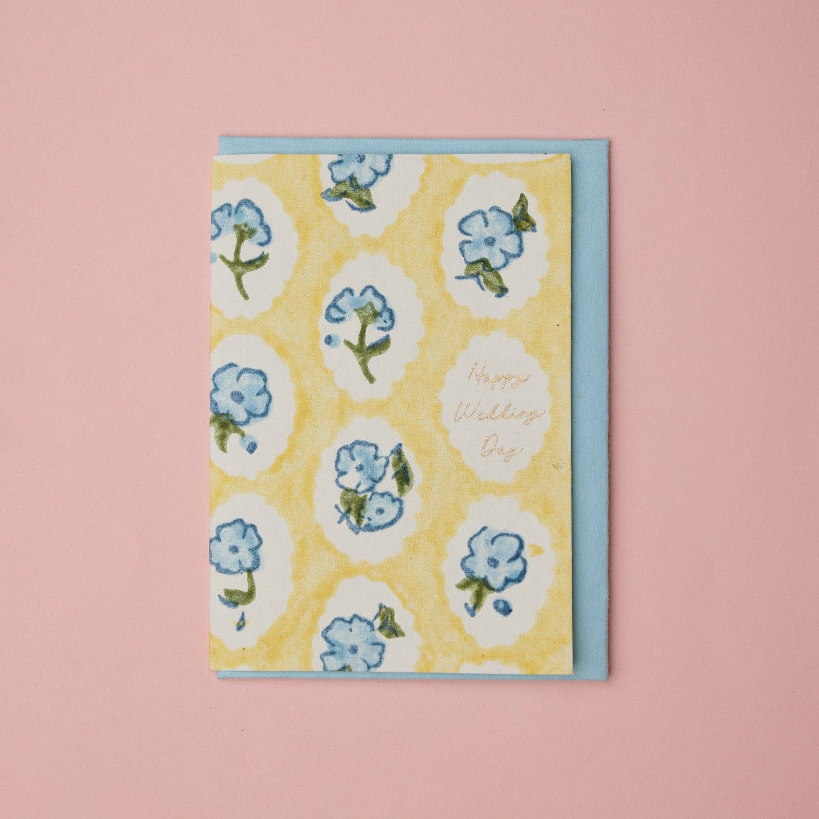 'Happy Wedding Day' Block Printed Greeting Card | Scallop Tiles Alaska