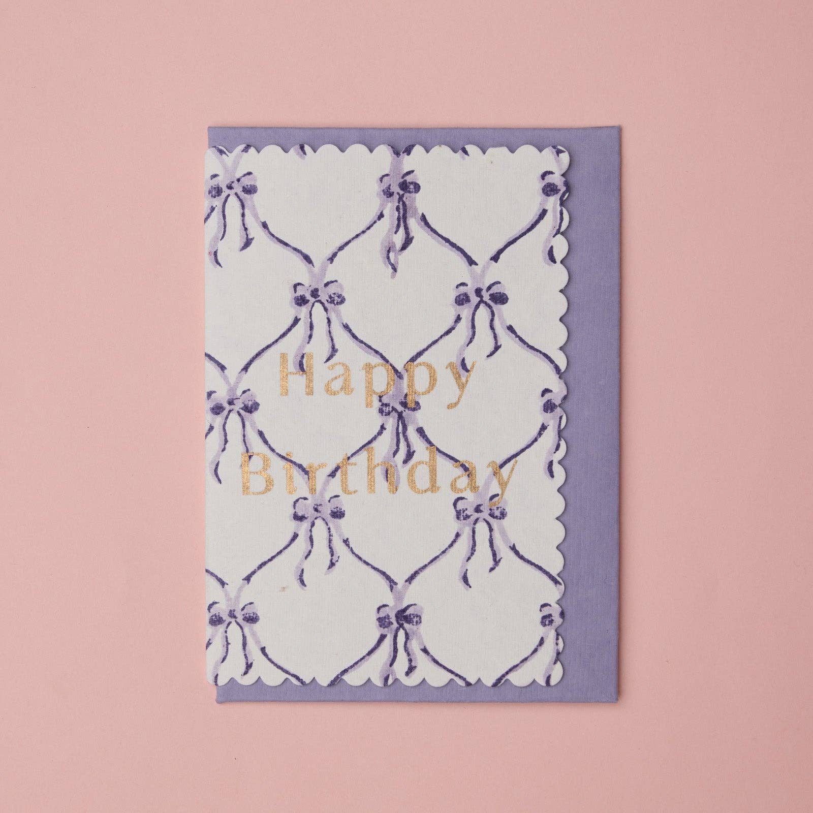 'Happy Birthday' Block Printed Greeting Card | Bows Violet Meringue