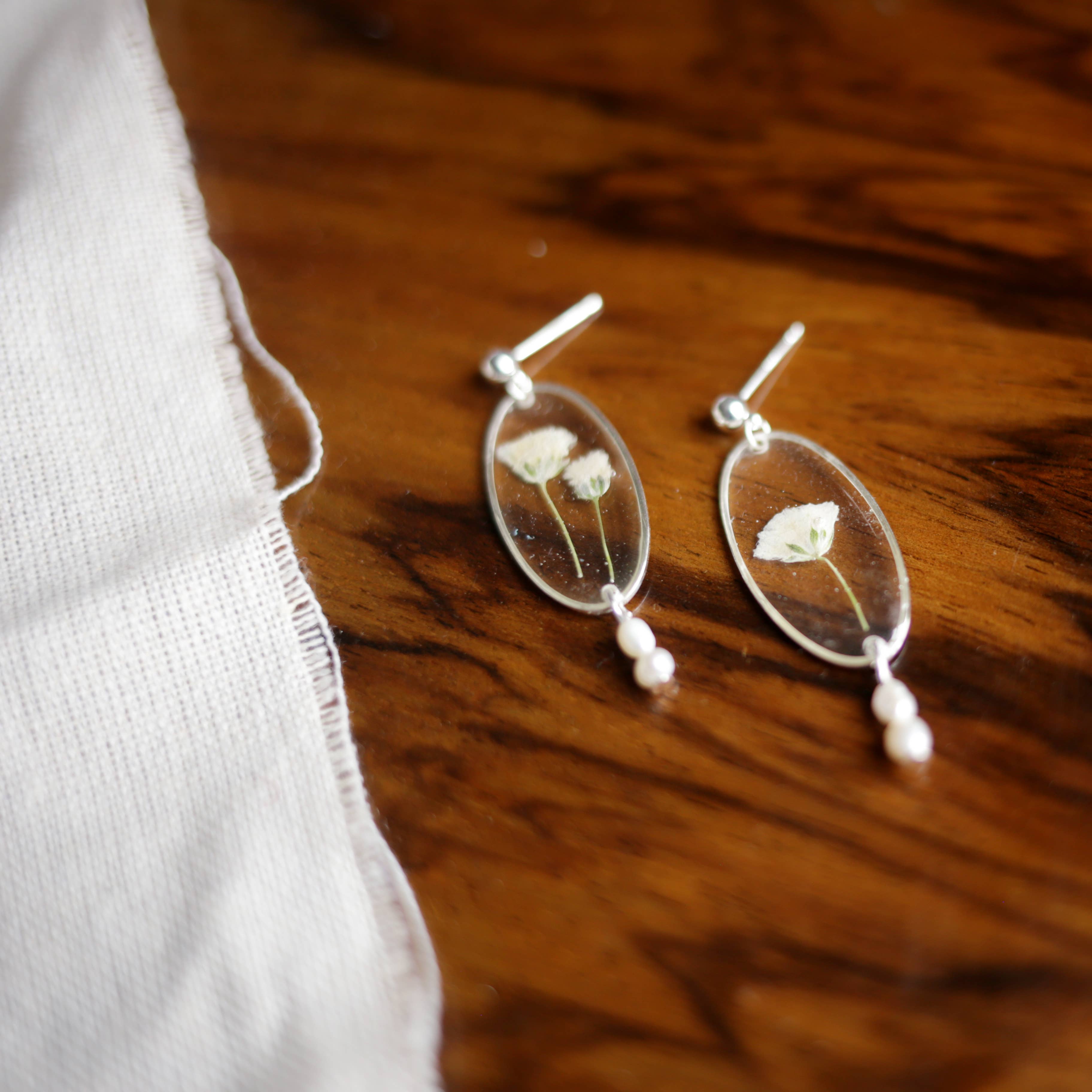 Baby Breath Dangle Stud Earrings With Freshwater Pearls