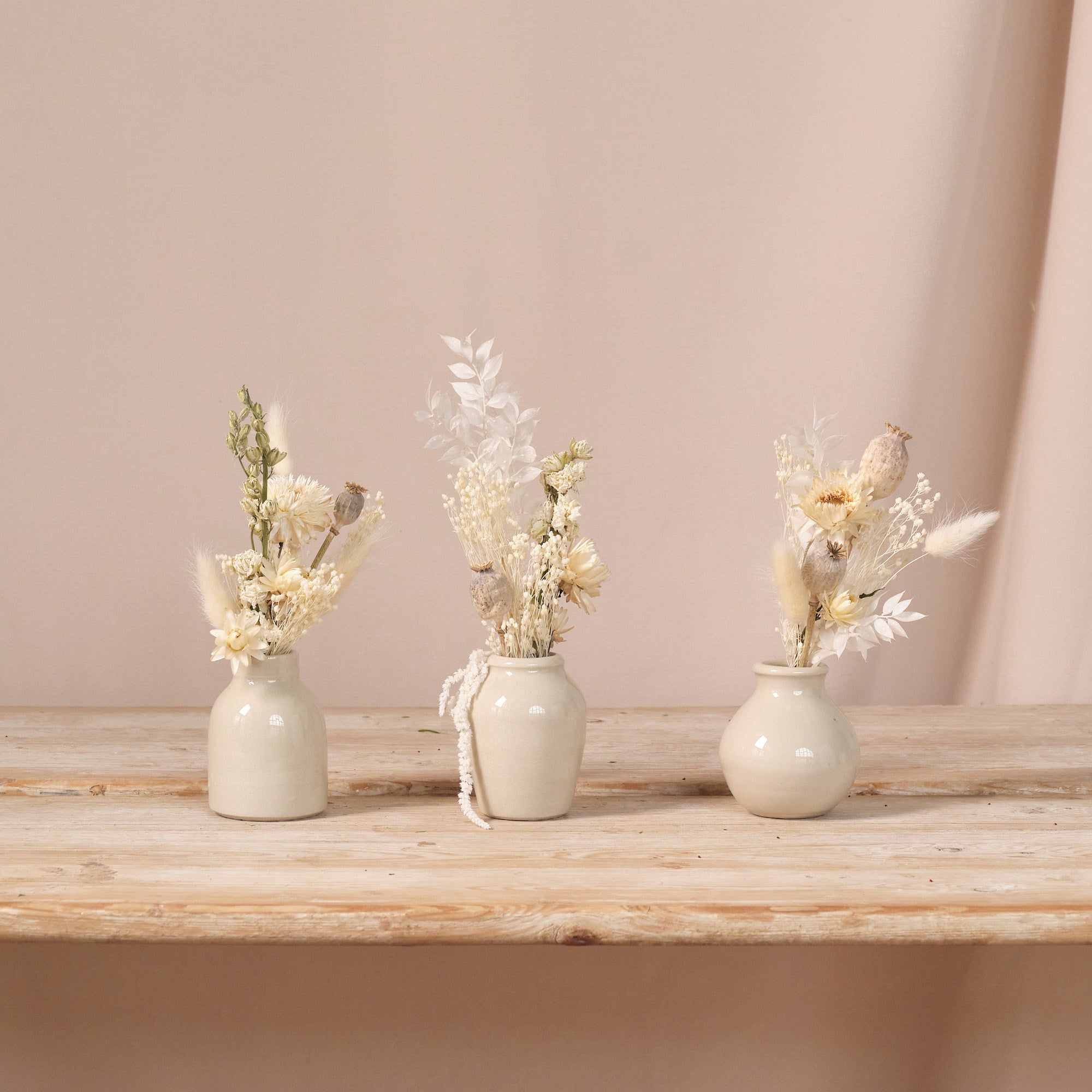 Everlasting Whites Dried Flower Bud Vase Arrangements