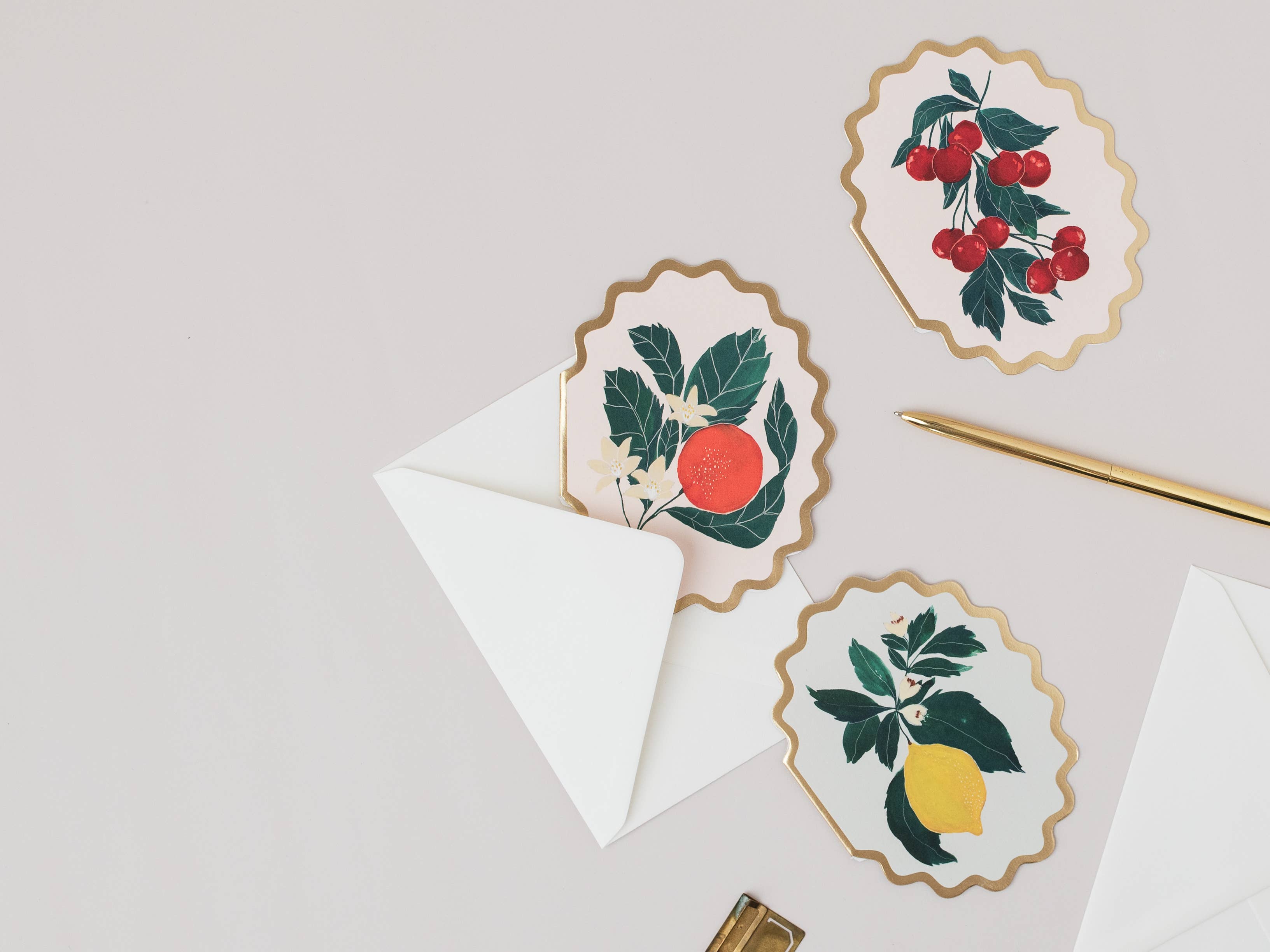 CHERRIES BOTANICAL FRUIT SCALLOP DIE CUT CARD