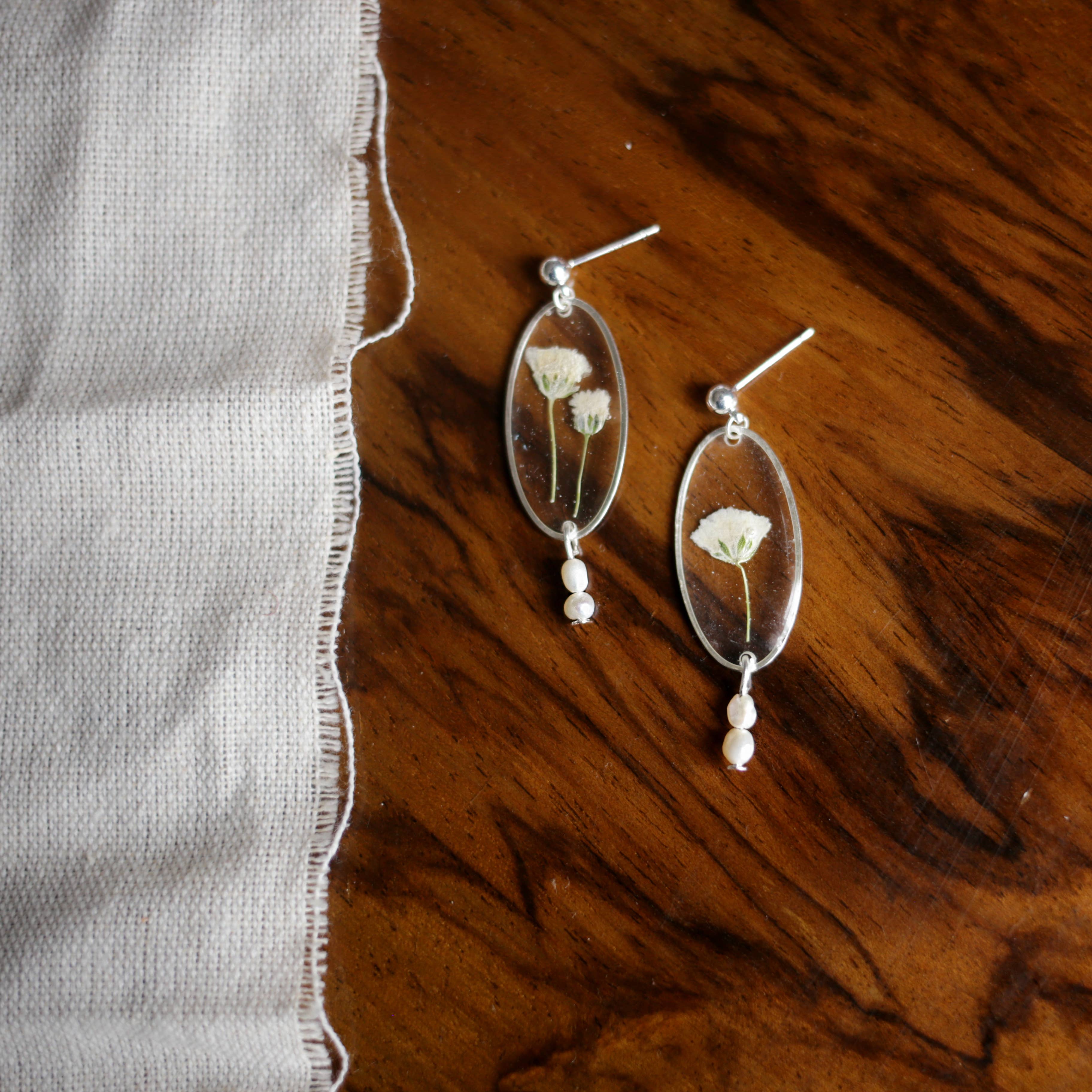 Baby Breath Dangle Stud Earrings With Freshwater Pearls