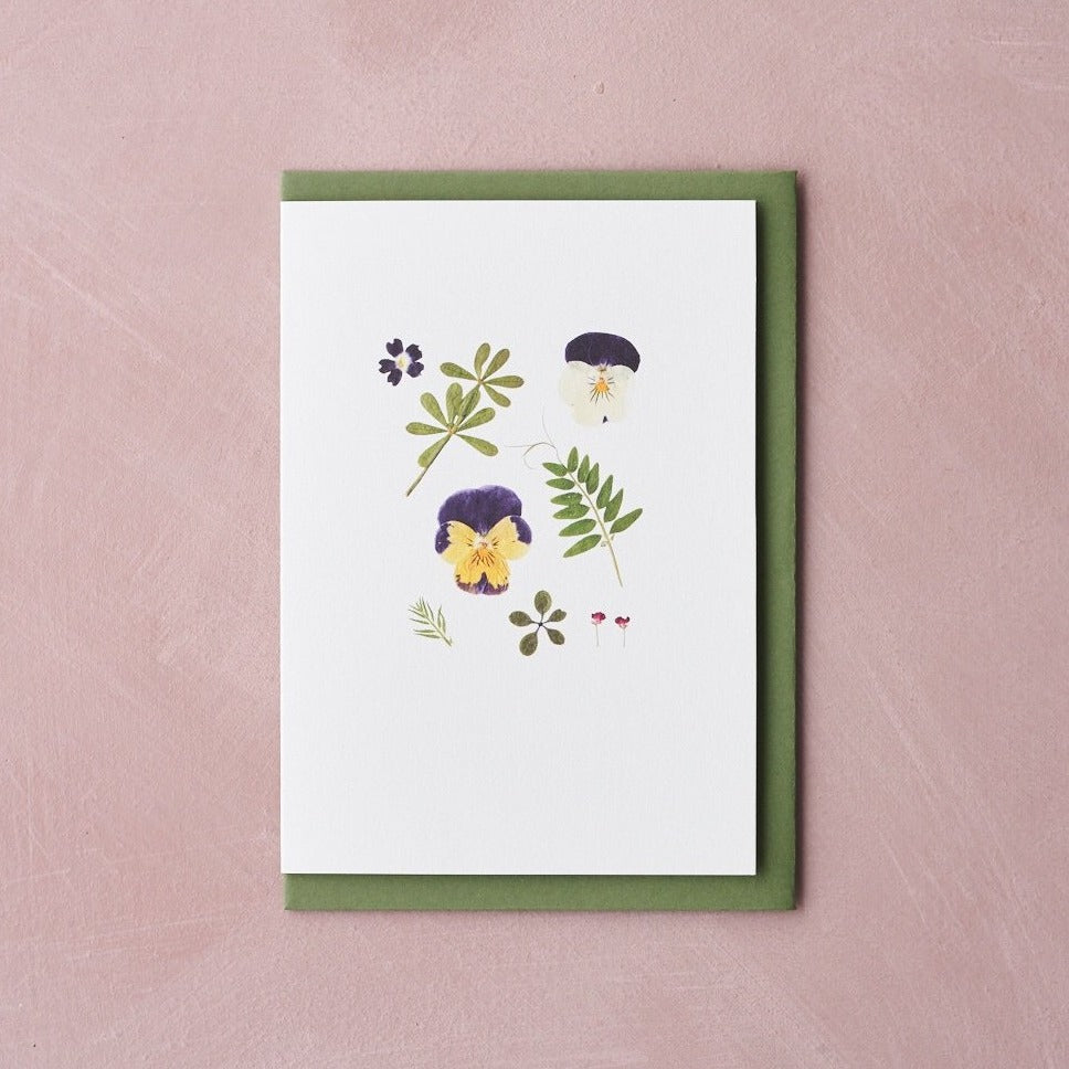 Pressed Flower Botanical Greetings Card - Pansy