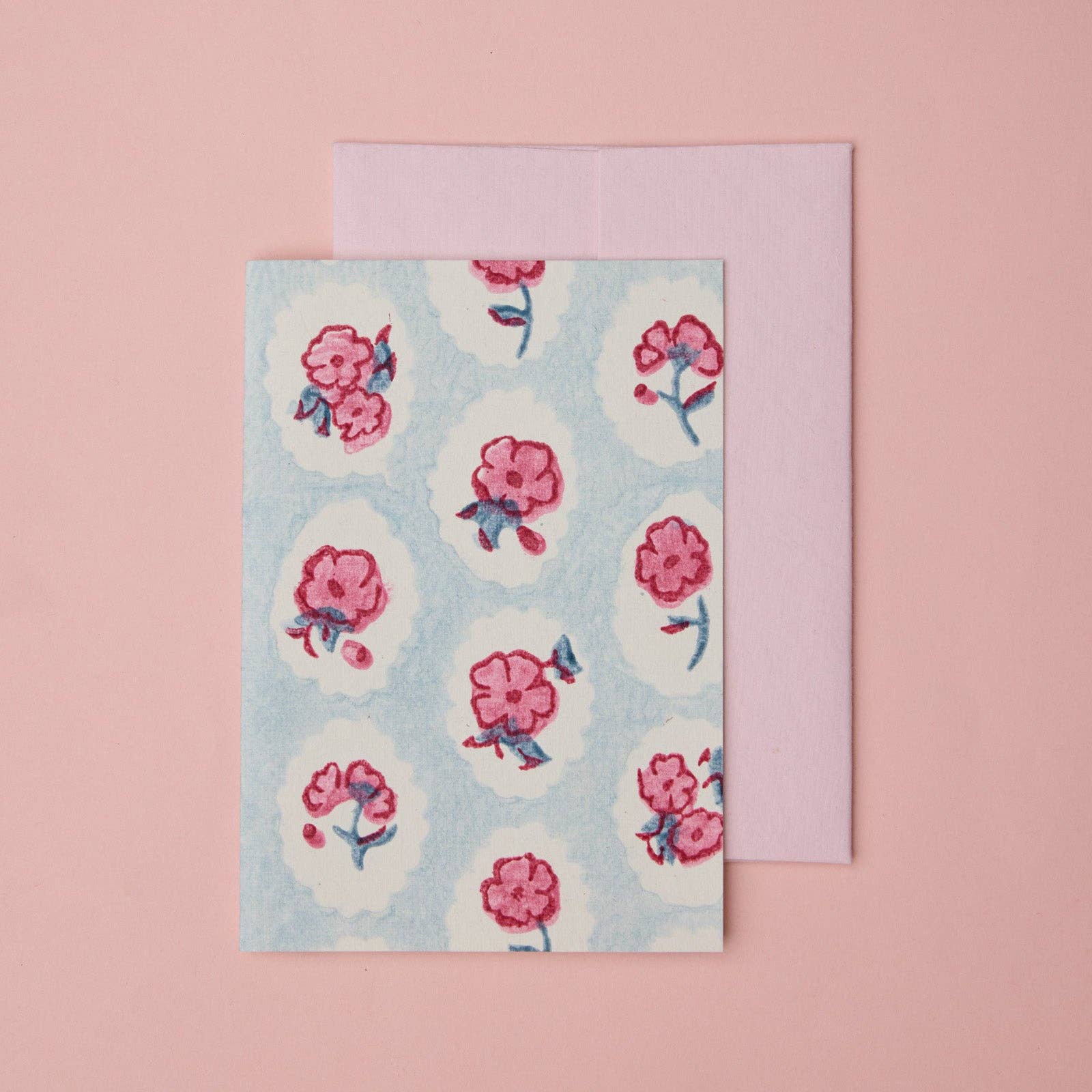 Block Printed Greeting Card | Scallop Tiles Pink Sorbet