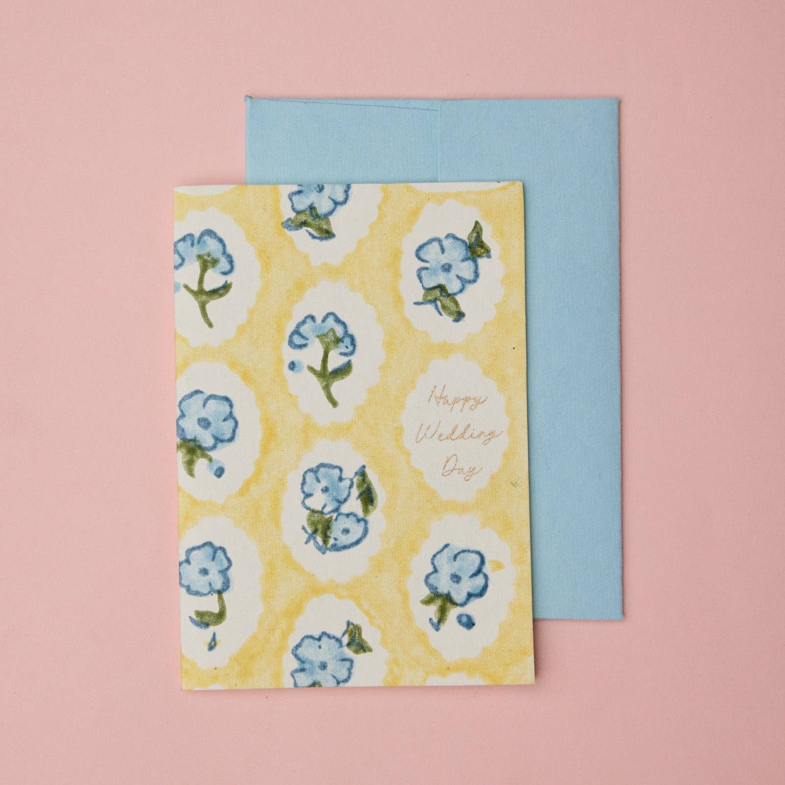 'Happy Wedding Day' Block Printed Greeting Card | Scallop Tiles Alaska