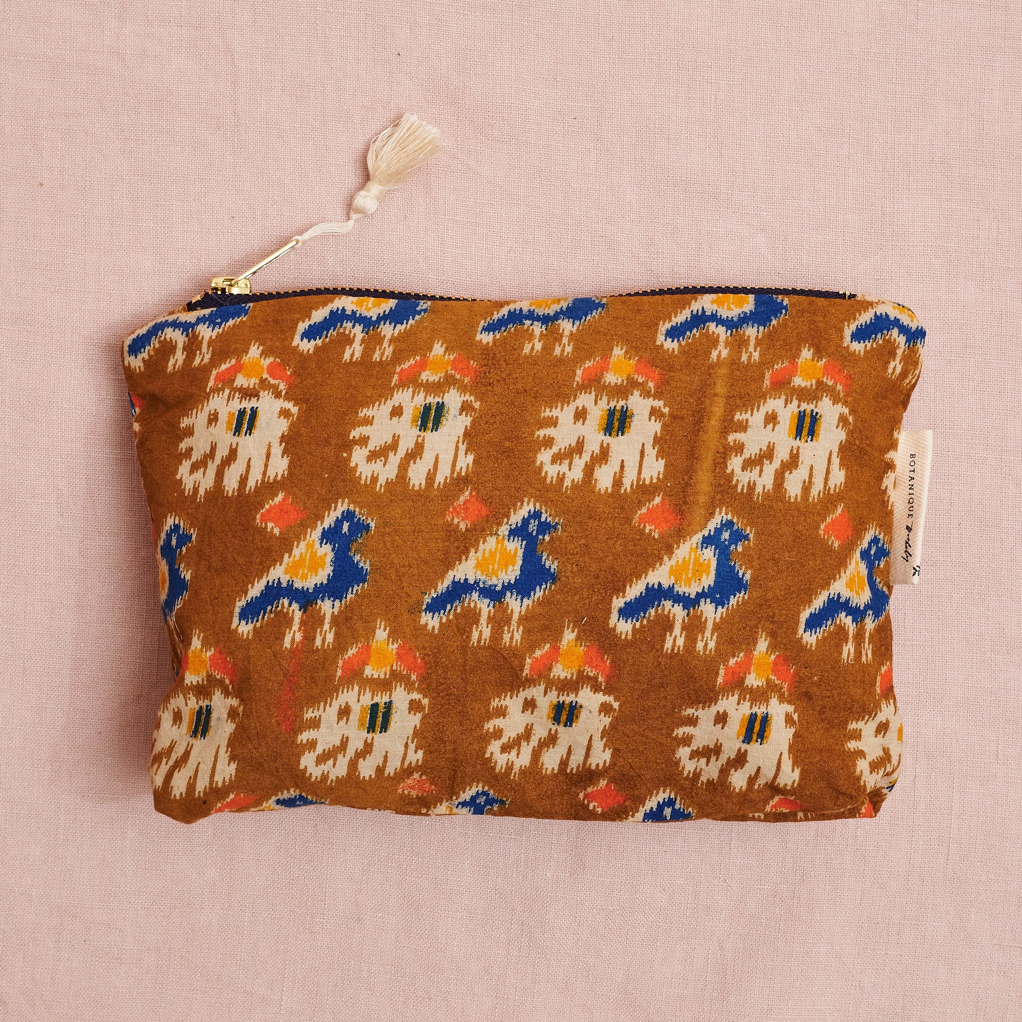 Block Printed Zip Pouch: Bird Print | Two sizes available